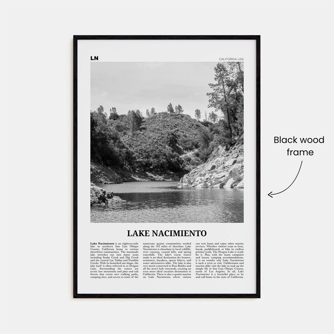 Lake Nacimiento Black And White Wall Art Print - Image 3