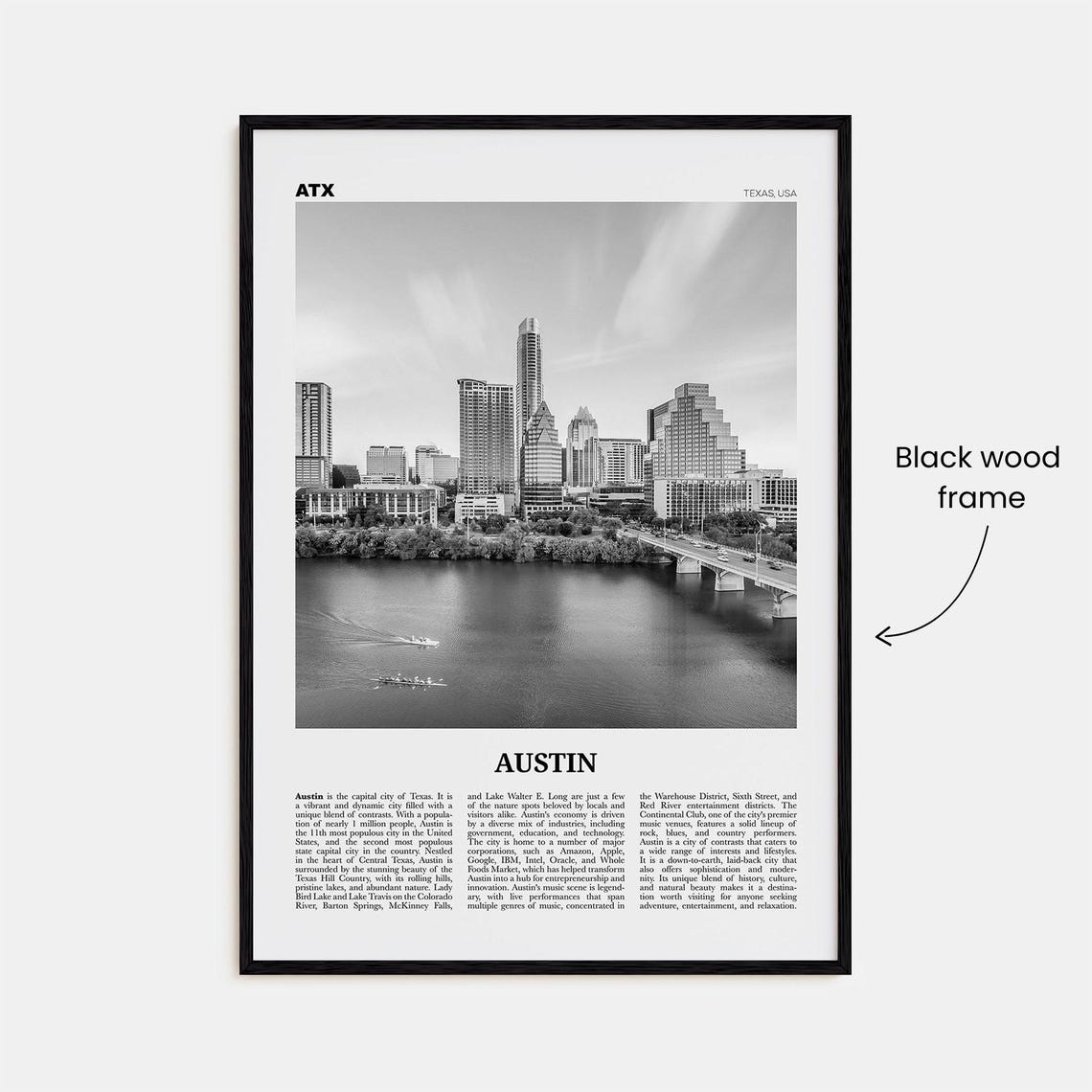 Austin Black And White Travel Poster, Texas USA - Image 3