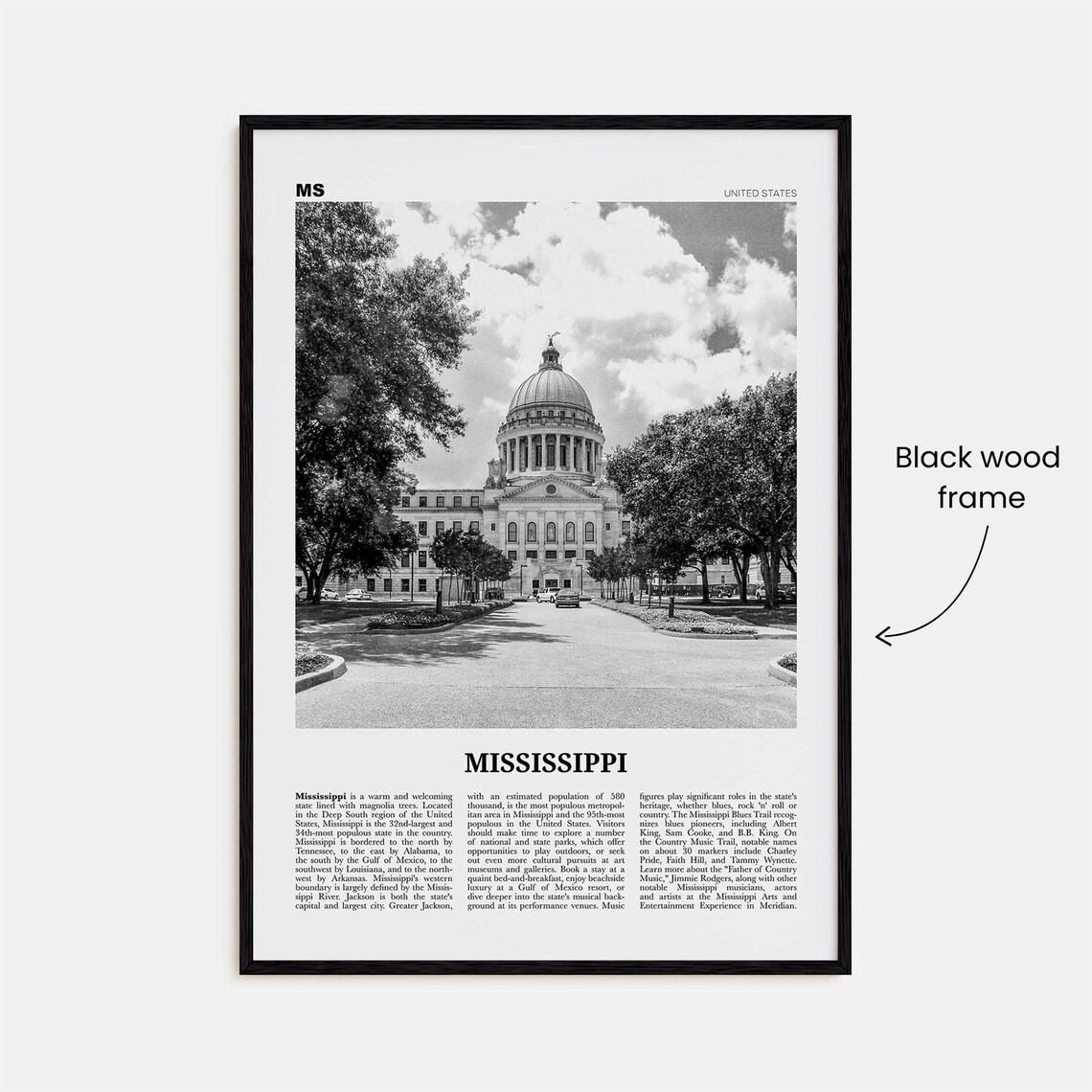 Mississippi Black And White Travel Poster, USA - Image 3
