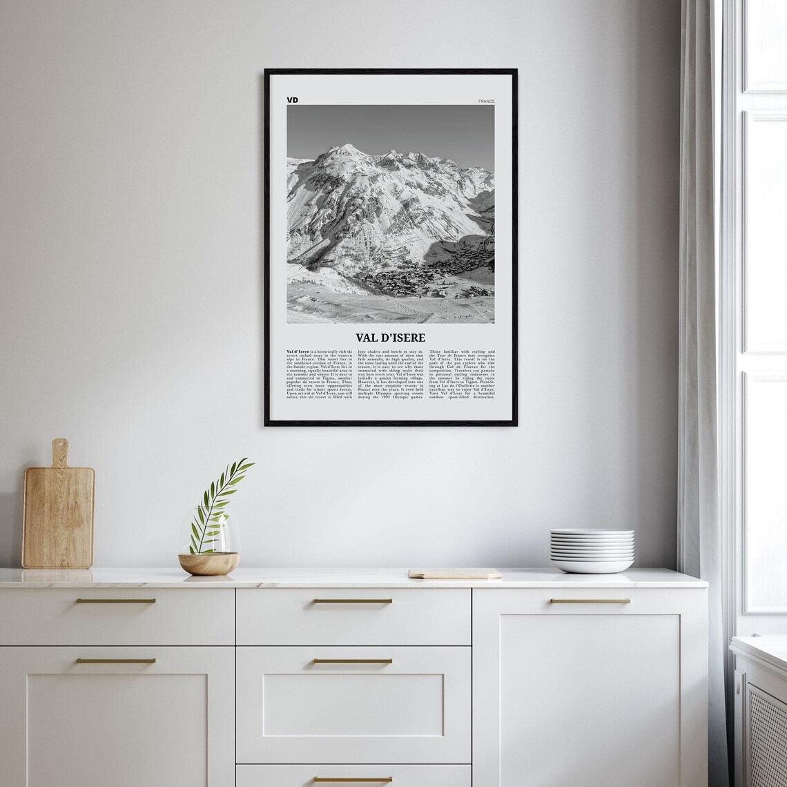 Val Disere Black and White Map Art Print, France - Image 2