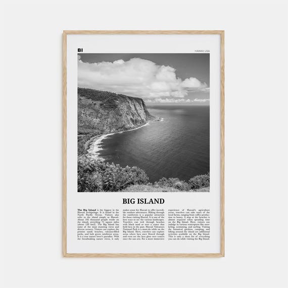 Big Island Black-and-White Travel Poster, Hawaii Map