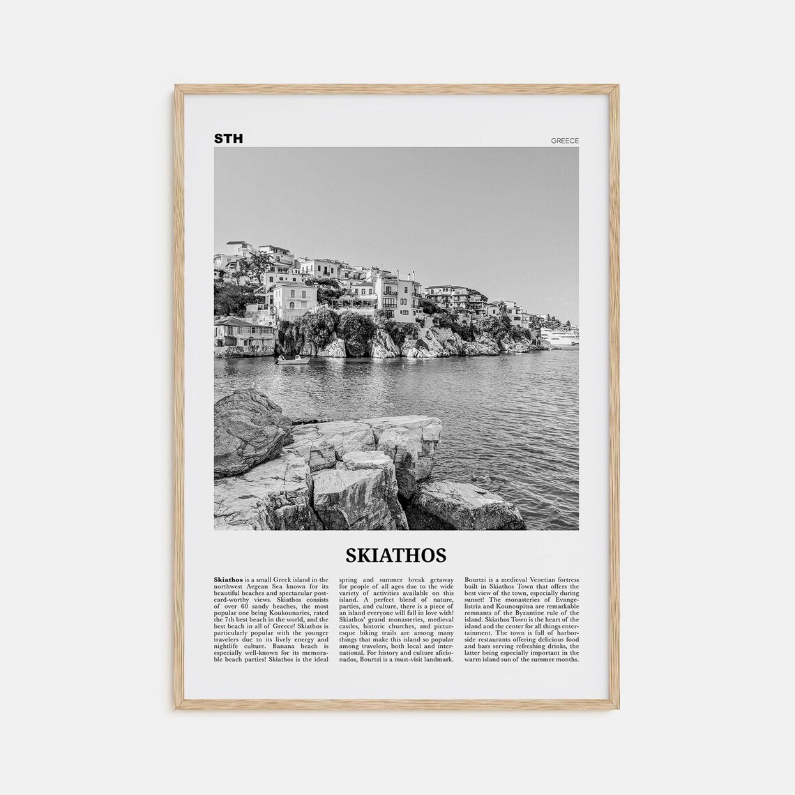 Skiathos Black and White Travel Poster, Greece
