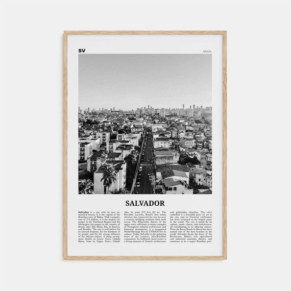 Salvador Black and White Travel Poster, Brazil