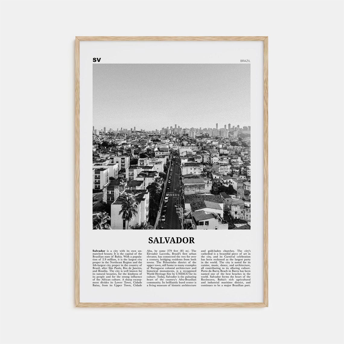 Salvador Black and White Travel Poster, Brazil