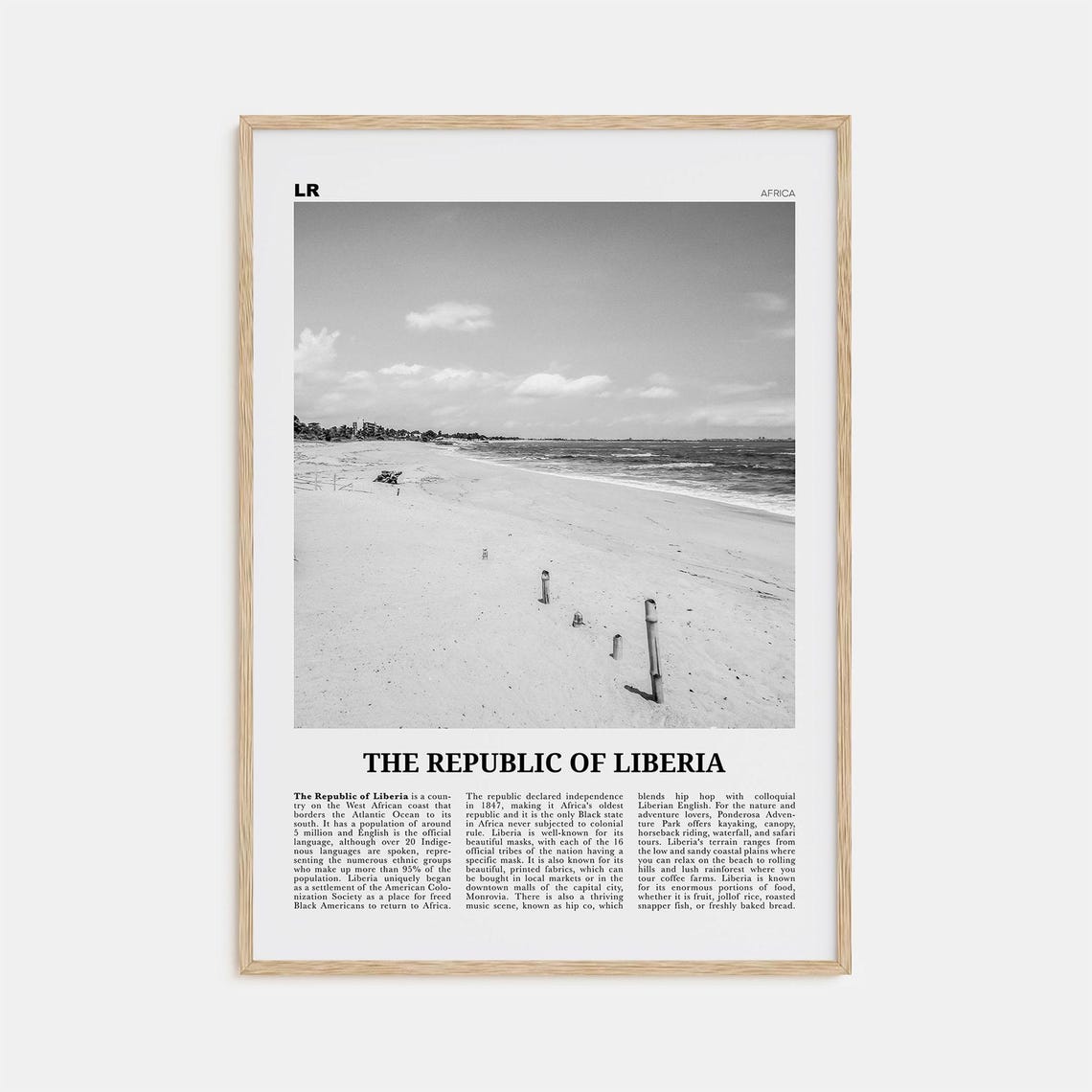 Republic Of Liberia Black And White Poster Print
