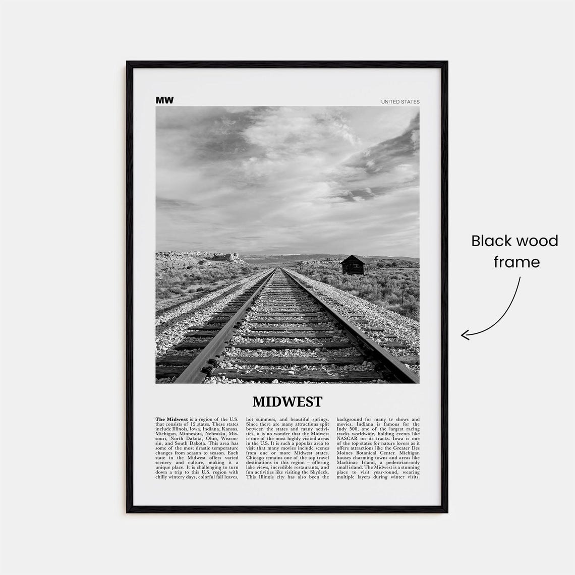 Midwest Black and White Travel Poster, United States - Image 3