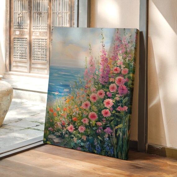 Seaside Garden With Blooming Wildflowers Coastal View Poster