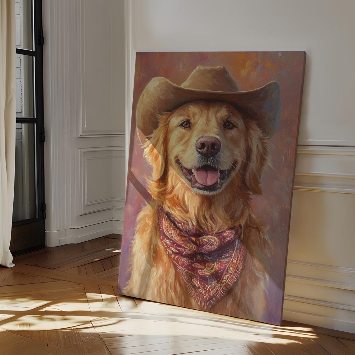 Happy Golden Retriever Cowboy Rustic Western Ranch Dog Poster