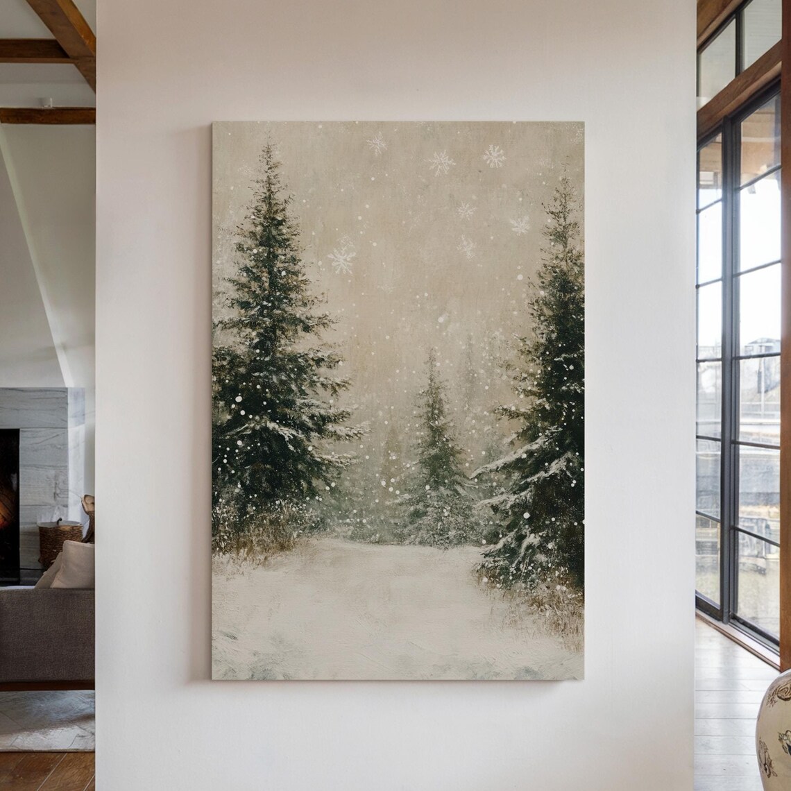 Winter Forest Path, Rustic Seasonal Nature Art Print
