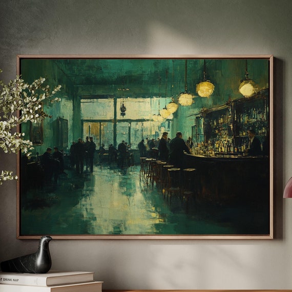 Vintage Bar Scene Wall Art Classic Pub Interior With Warm Lighting Ideal Hangable Wall Decor For Homes Bars And Restaurants