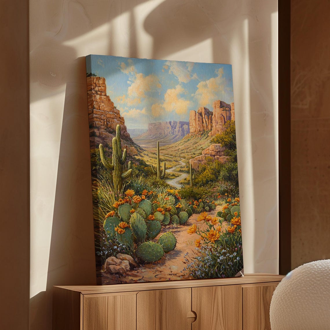 Desert Canyon Blooming Cactus Saguaro Vintage Landscape Wall Poster