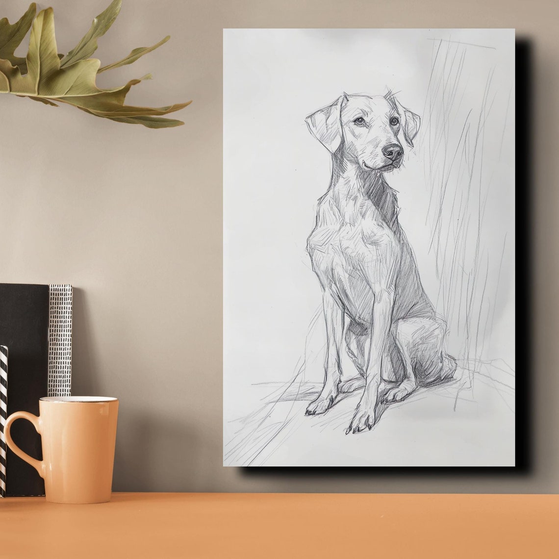 Labrador Retriever Pencil Sketch Sitting Dog Portrait Art Poster