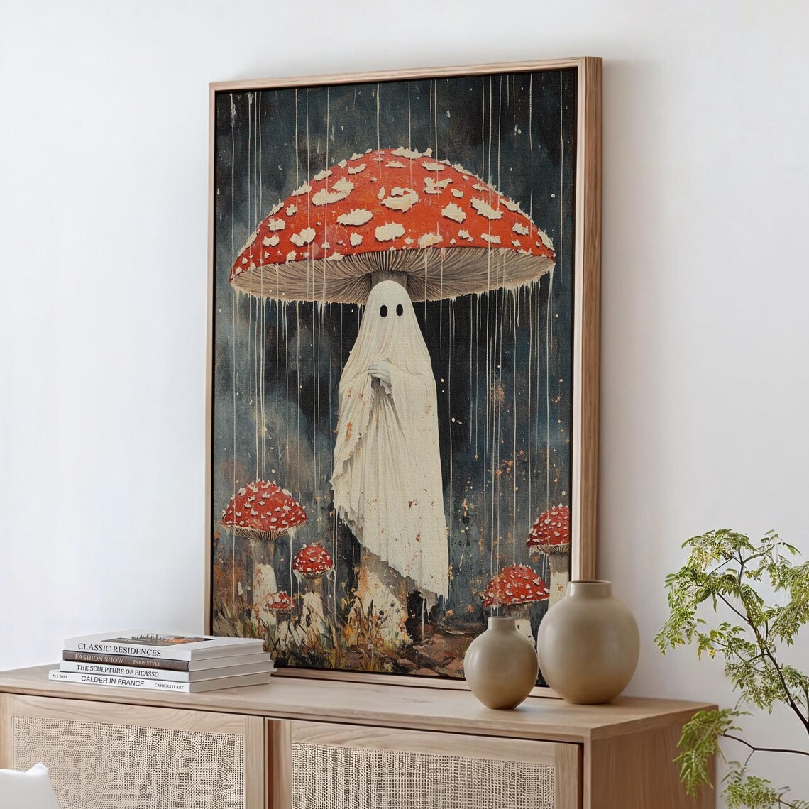 Whimsical Ghost Under Mushroom, Vintage Fantasy Art Print
