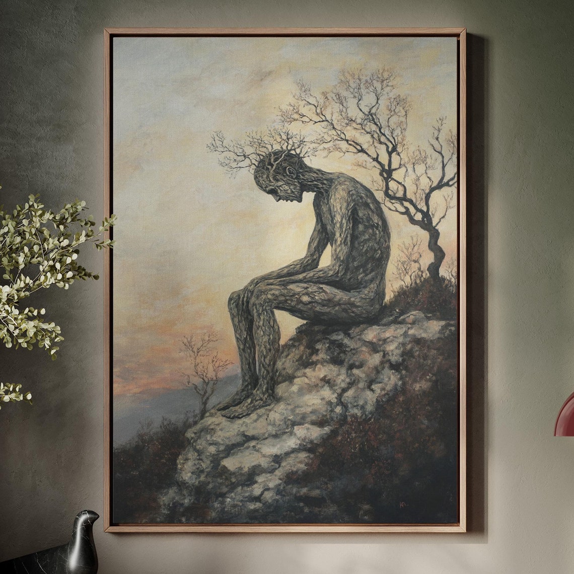 Tree Man Cliff Sunset Surreal Nature Spirit Fantasy Art Poster