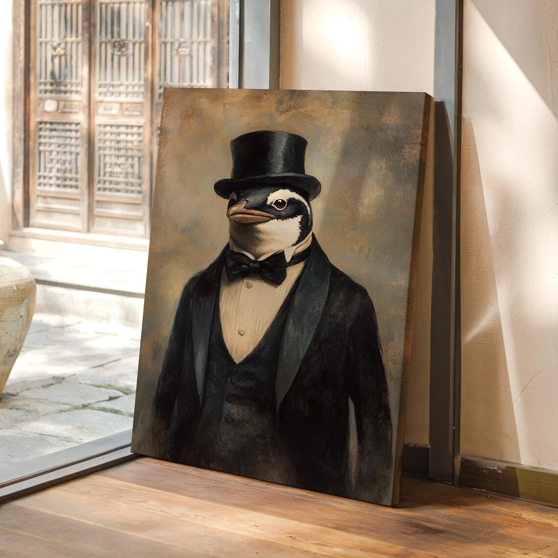 Classy Penguin Portrait Top Hat Tuxedo Bow Tie Vintage Animal Art Poster