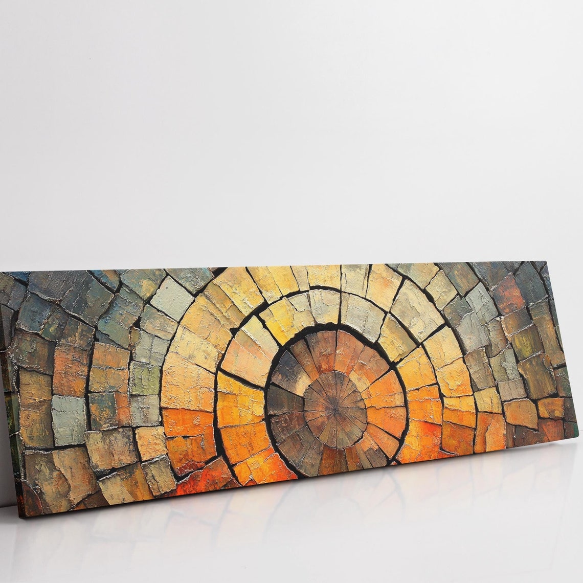 Stone Mosaic Tree Ring Art Rustic Earthy Orange Brown Wall Art