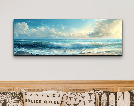 Sunlit Ocean Waves Breaking On Sandy Beach Seascape Art Poster