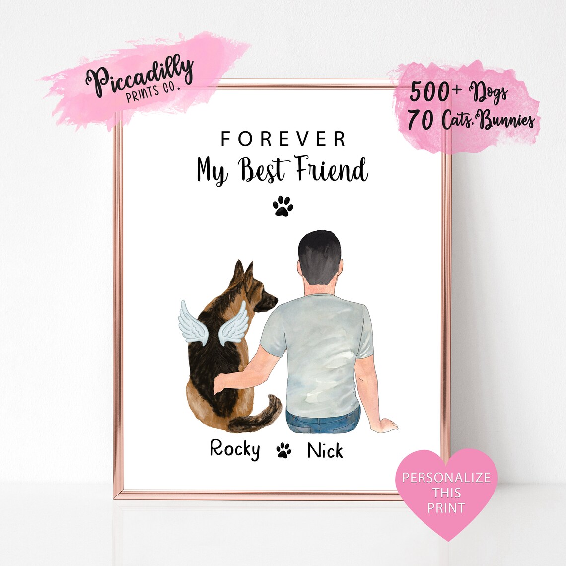 Personalized Memorial Pet Portrait, Dog Loss Sympathy Art Print