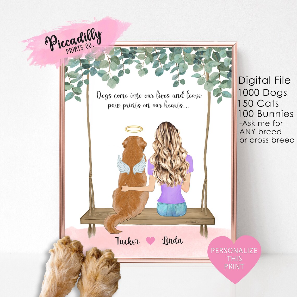 Custom Dog Memorial Portrait Print for Mum