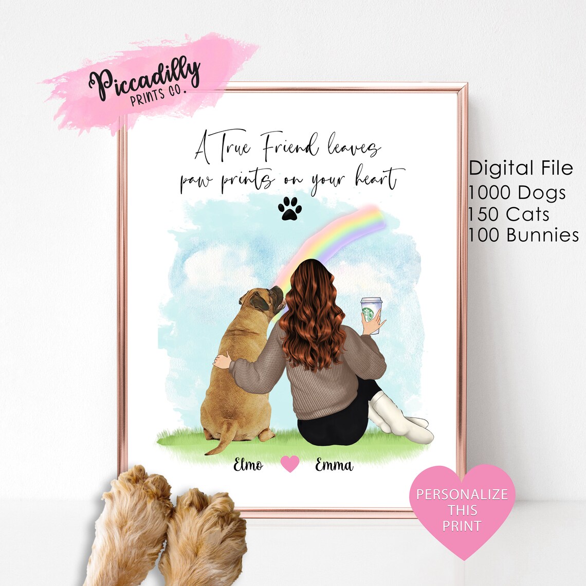 Personalized Dog Mom Memorial Portrait Print