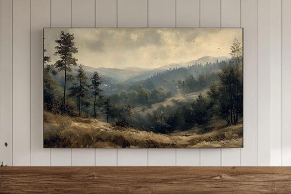 Moody Spring Frame Tv Wall Art Vintage Country Landscape Oil Painting Dark Rustic Farmhouse Decor Antique Summer Scenery Screensaver
