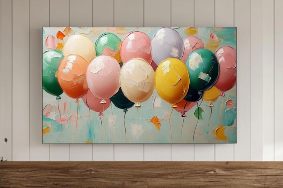 Pastel Party Balloons Impasto Oil Painting Celebration Poster