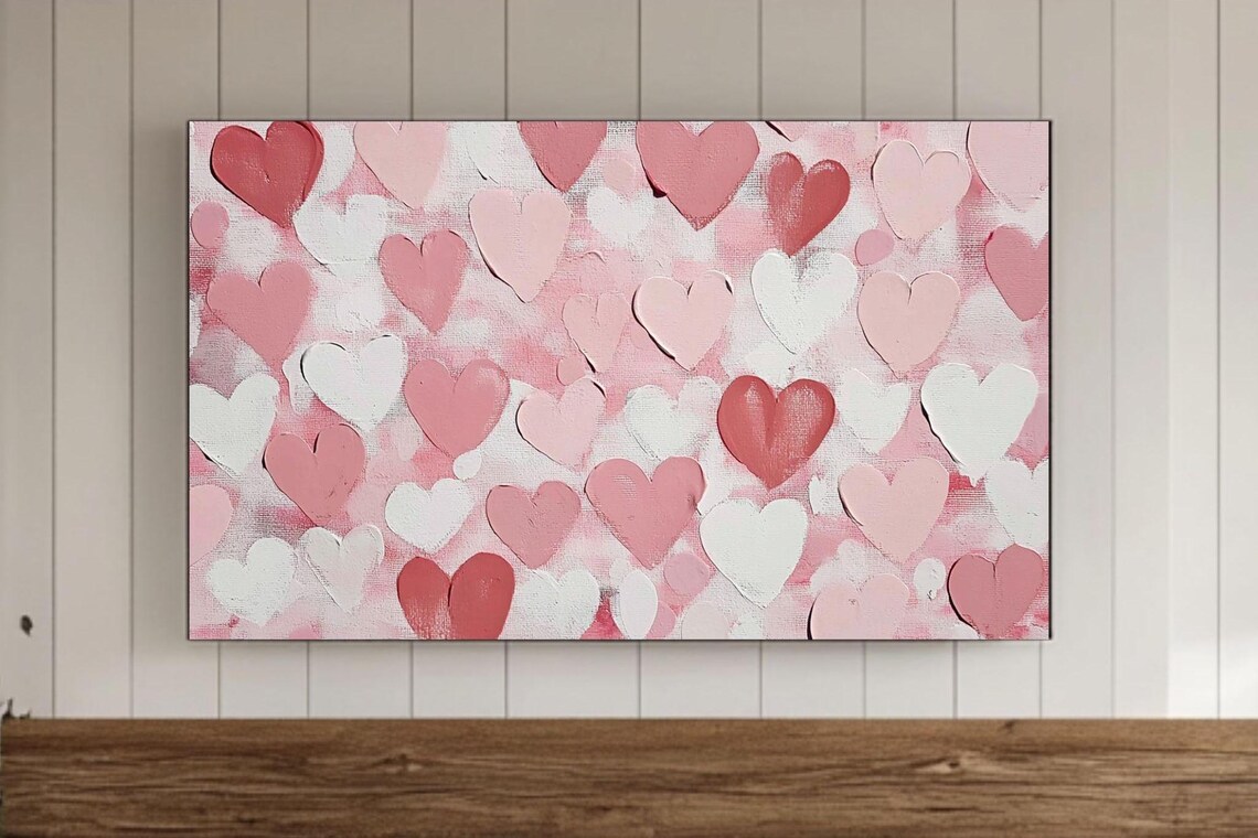 Romantic Pink Watercolor Hearts Painting Valentine Love Decor Wall Art