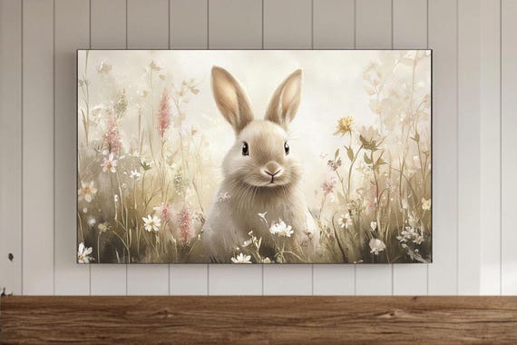 Easter Bunny Frame Tv Wall Art Spring Rabbit Painting Vintage Nursery Samsung Wallpaper Screensaver Lastsecond Decor
