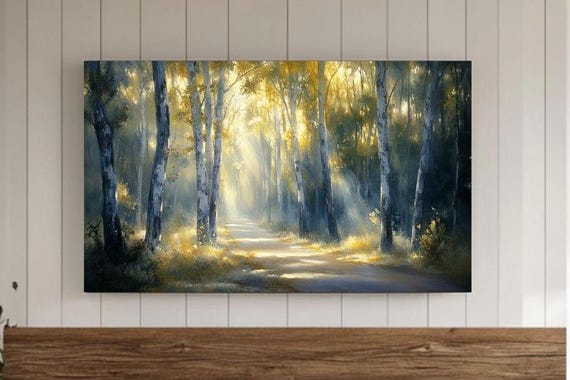 Classic Vintage Watercolor Painting Of Dawns Whisper Enchanted Morning Forest Landscape Frame Tv Wall Art Moody Room Artwork Screensaver