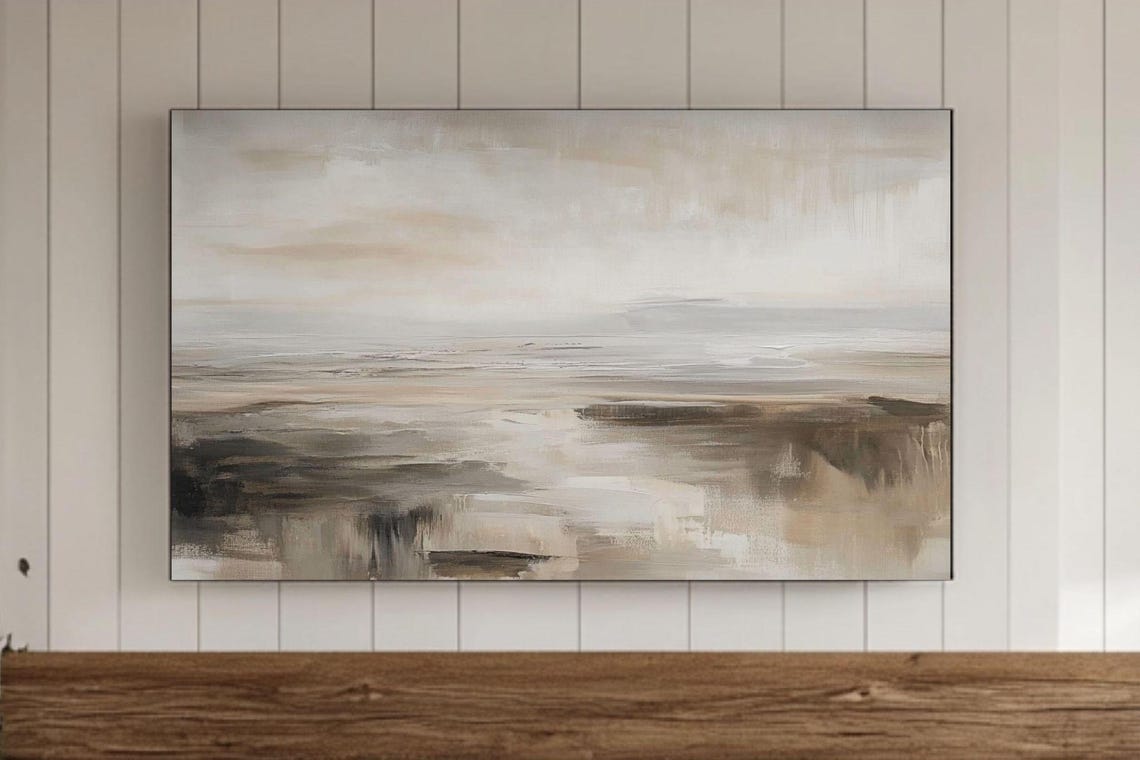 Neutral Beige Coastal Abstract Soft Seascape Painting Poster