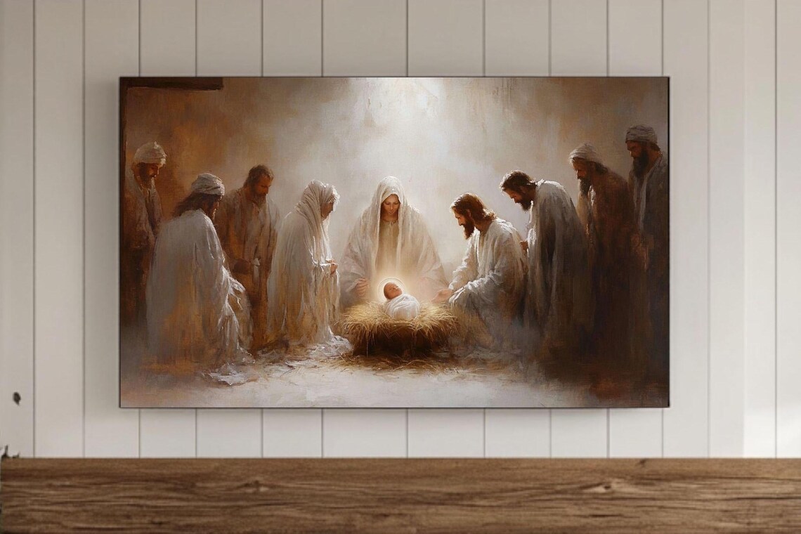 Christmas Nativity Baby Jesus Manger Soft Glow Sacred Painting Wall Art