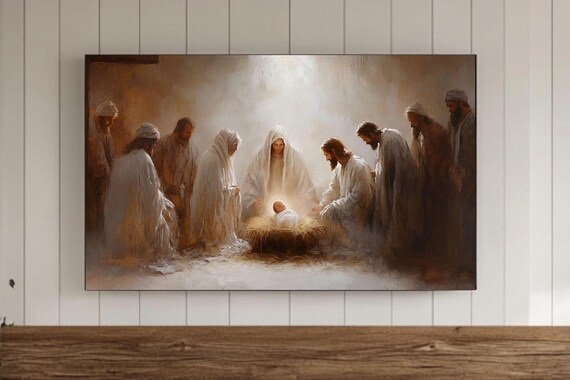 Christmas Nativity Baby Jesus Manger Soft Glow Sacred Painting Wall Art