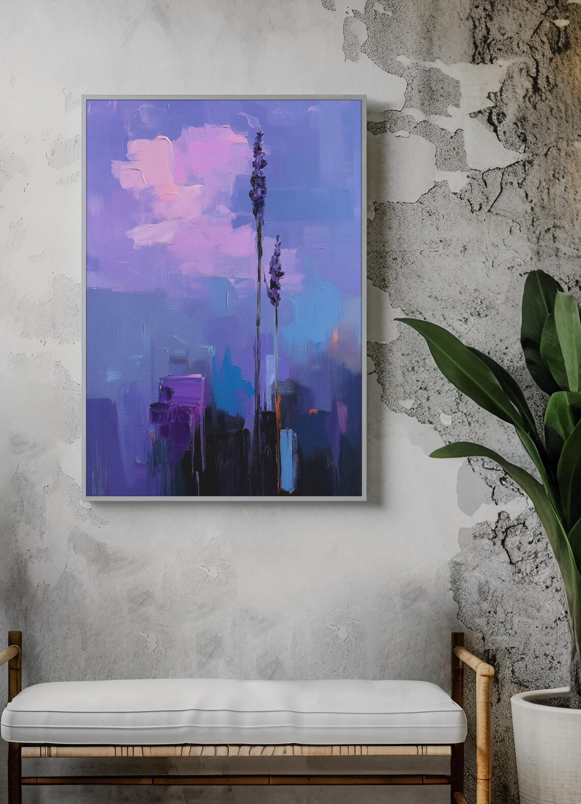 Abstract Lavender Floral Oil Painting Purple Dreamy Sky Poster - Image 2