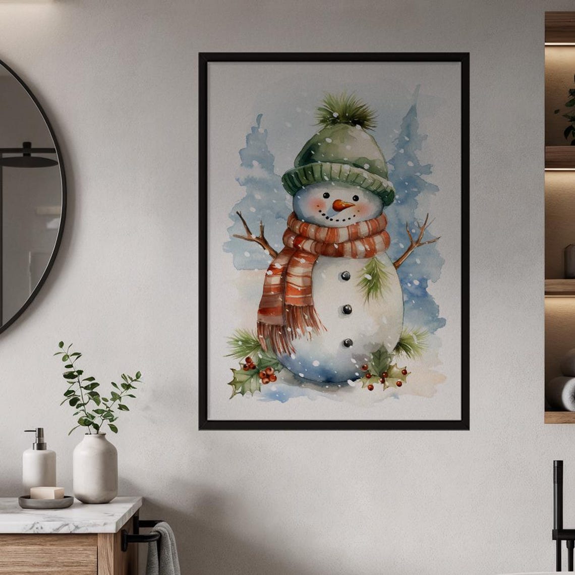 Charming Watercolor Snowman Winter Wonderland Christmas Poster