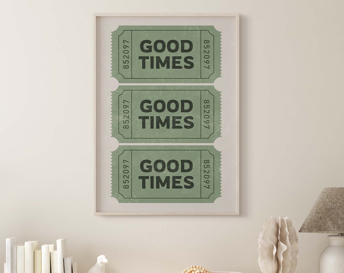 Retro Good Times Green Ticket Art Print - Image 2