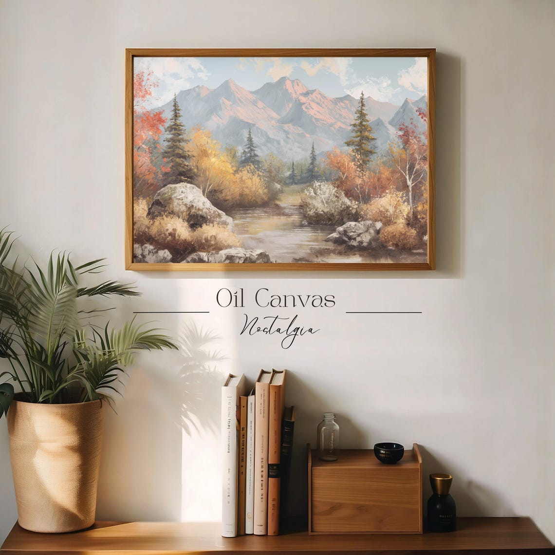 Mountain Landscape Wall Art Moody Oil Painting Neutral Colours Rustic Scenery Farmhouse Decor - Image 3