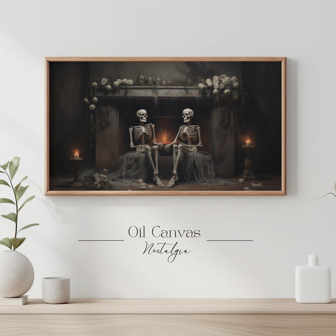 Skeleton Vintage Halloween Frame Tv Art Creepy Dark Academia Painting Spooky Moody Decor - Image 3