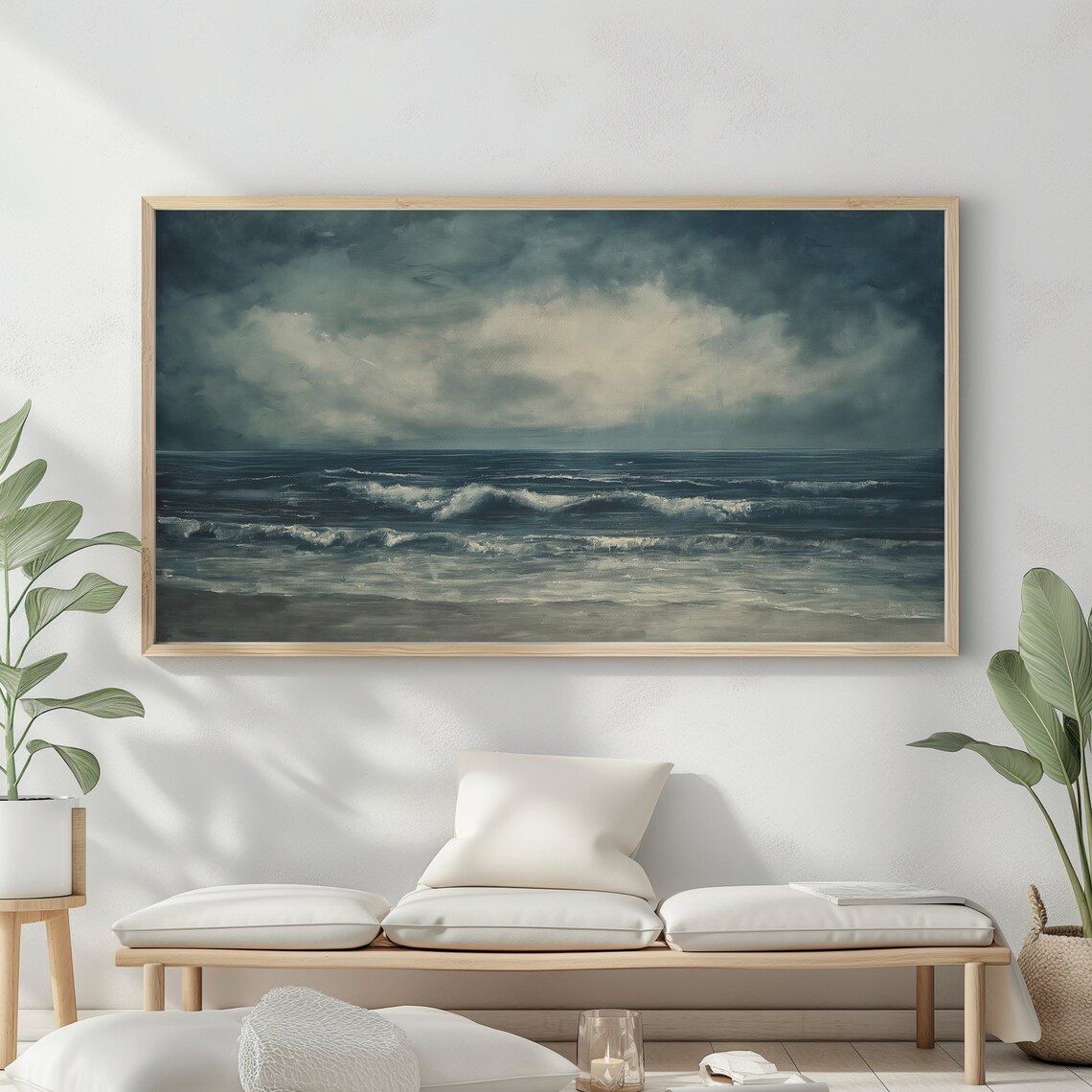 Frame Tv Art Abstract Beach Oil Painting Summer Sea Art Ocean Frame Tv Art Landscape Blue Nautical Seascape - Image 2