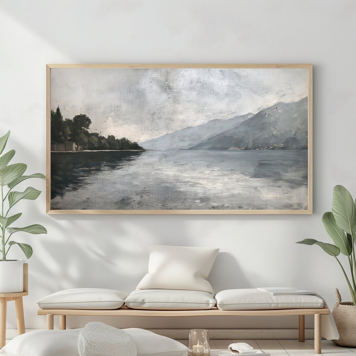 Frame Tv Art Antique Lake Oil Painting Rustic Decor Lake House Ocean Costal Landscape Blue Nautical Seascape - Image 2
