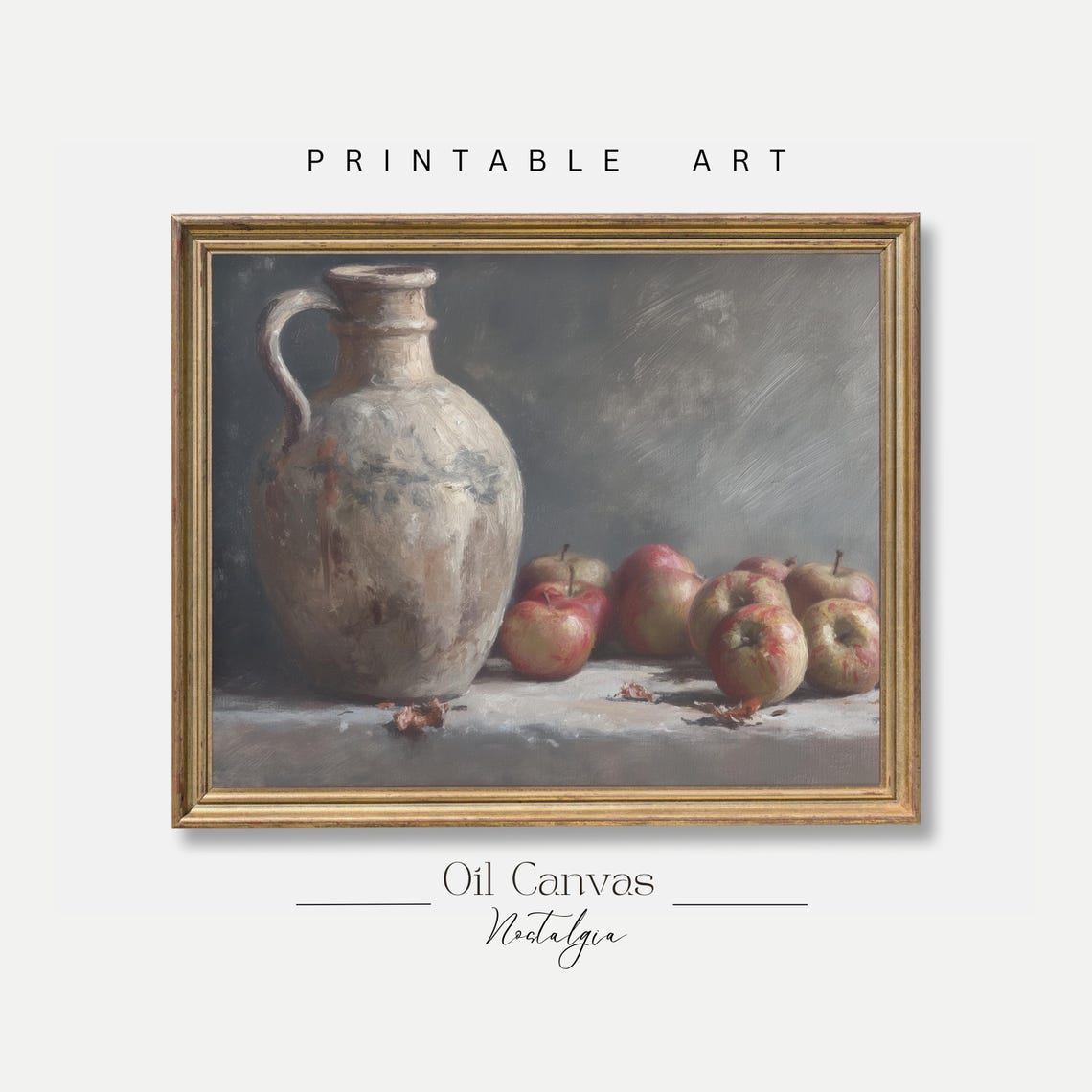 Rustic Clay Jug Red Apples Farmhouse Kitchen Still Life Oil Poster