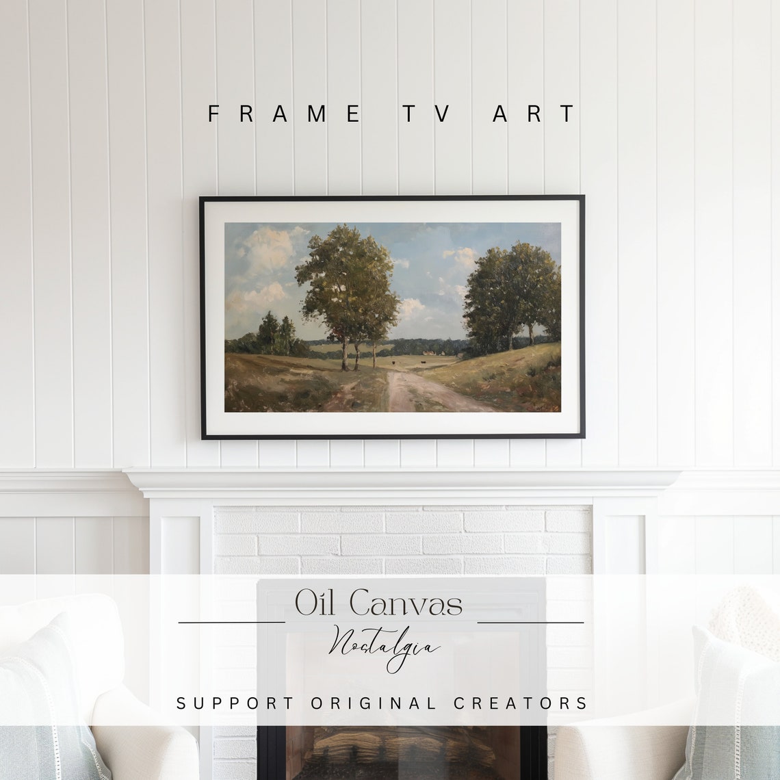 Summer Landscape Oil Painting Frame Tv Art Vintage Country Farmhouse Wall Decor - Image 2