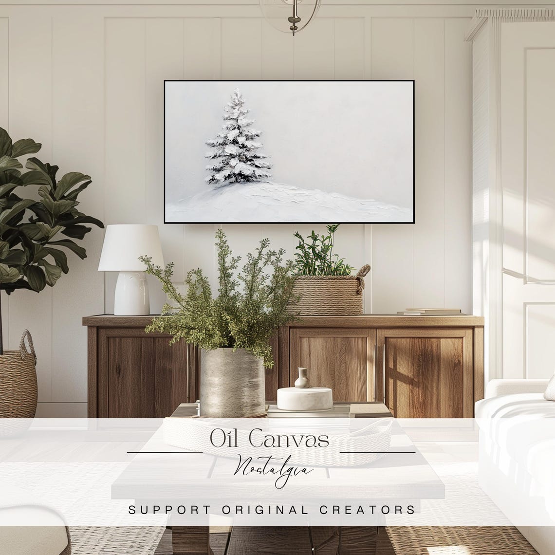 Lone Snowy Pine Tree Minimalist Winter Landscape Serene Holiday Poster - Image 3