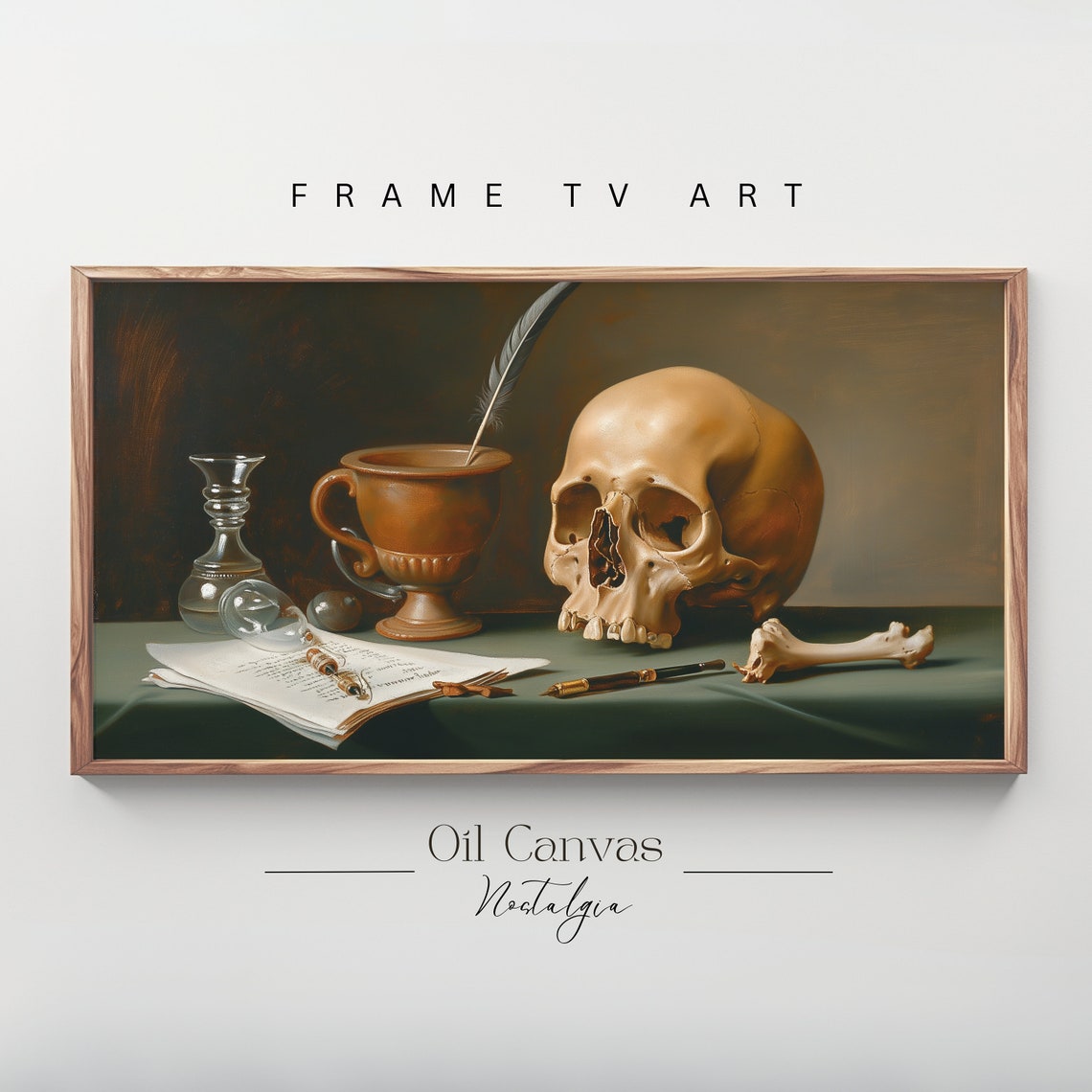 Vanitas Skull Still Life Quill Inkpot Dark Academia Gothic Wall Art