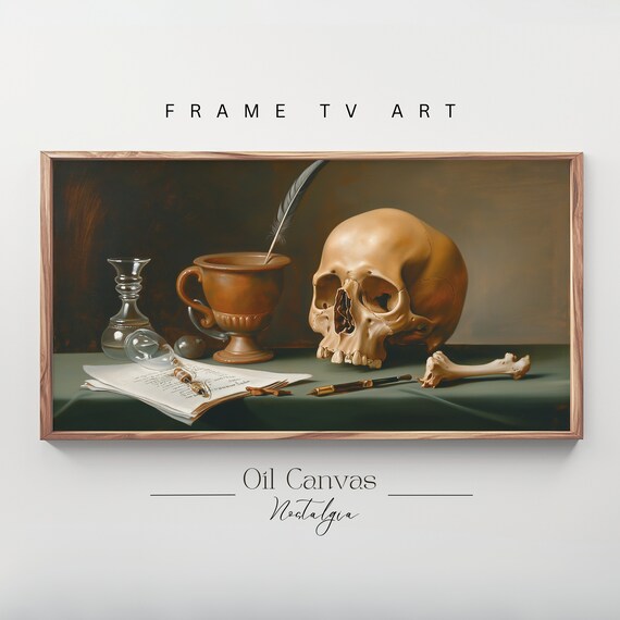Vanitas Skull Still Life Quill Inkpot Dark Academia Gothic Wall Art