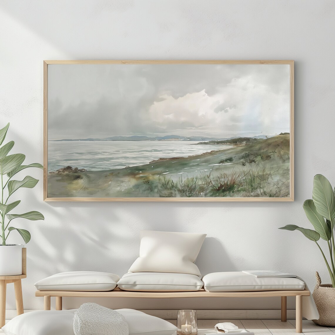 Frame Tv Art Vintage Beach Watercolour Painting Summer Sea Art Ocean Frame Tv Art Blue Nautical Seascape - Image 2
