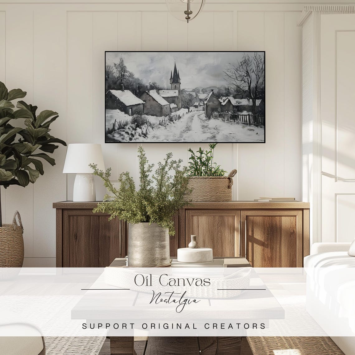 Frame Tv Art Winter Village Moody Abstract Minimalist Art - Image 3