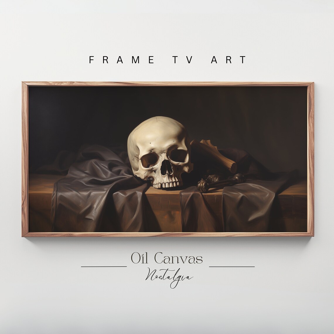 Skull Vanitas Still Life Brown Drapery Moody Dark Academia Vintage Poster