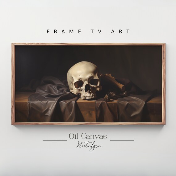 Skull Vanitas Still Life Brown Drapery Moody Dark Academia Vintage Poster