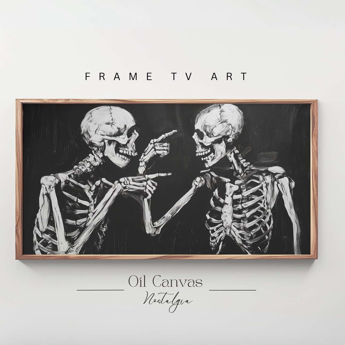 Funny Skeleton Couple Pointing Hands Dark Moody Halloween Wall Art Poster