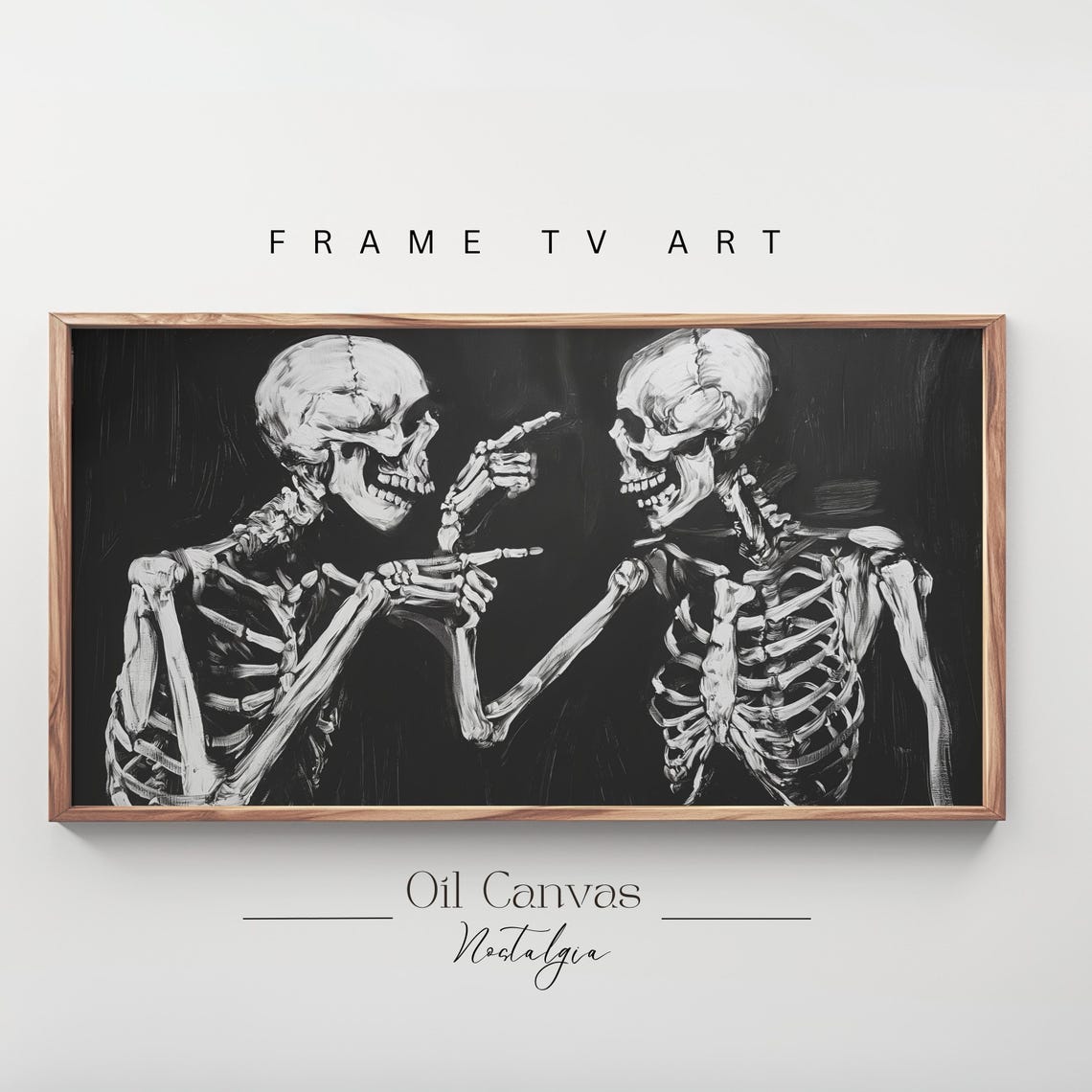 Halloween Frame Tv Art Funny Skeleton Painting Spooky Moody Decor
